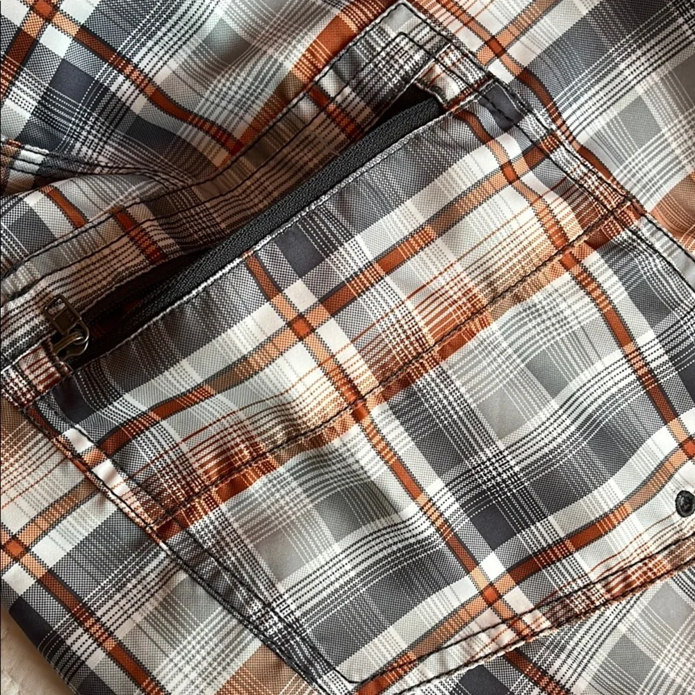 Columbia Board Shorts Mens 30 Plaid Orange‎ Gray Swimsuit Sportswear Preppy